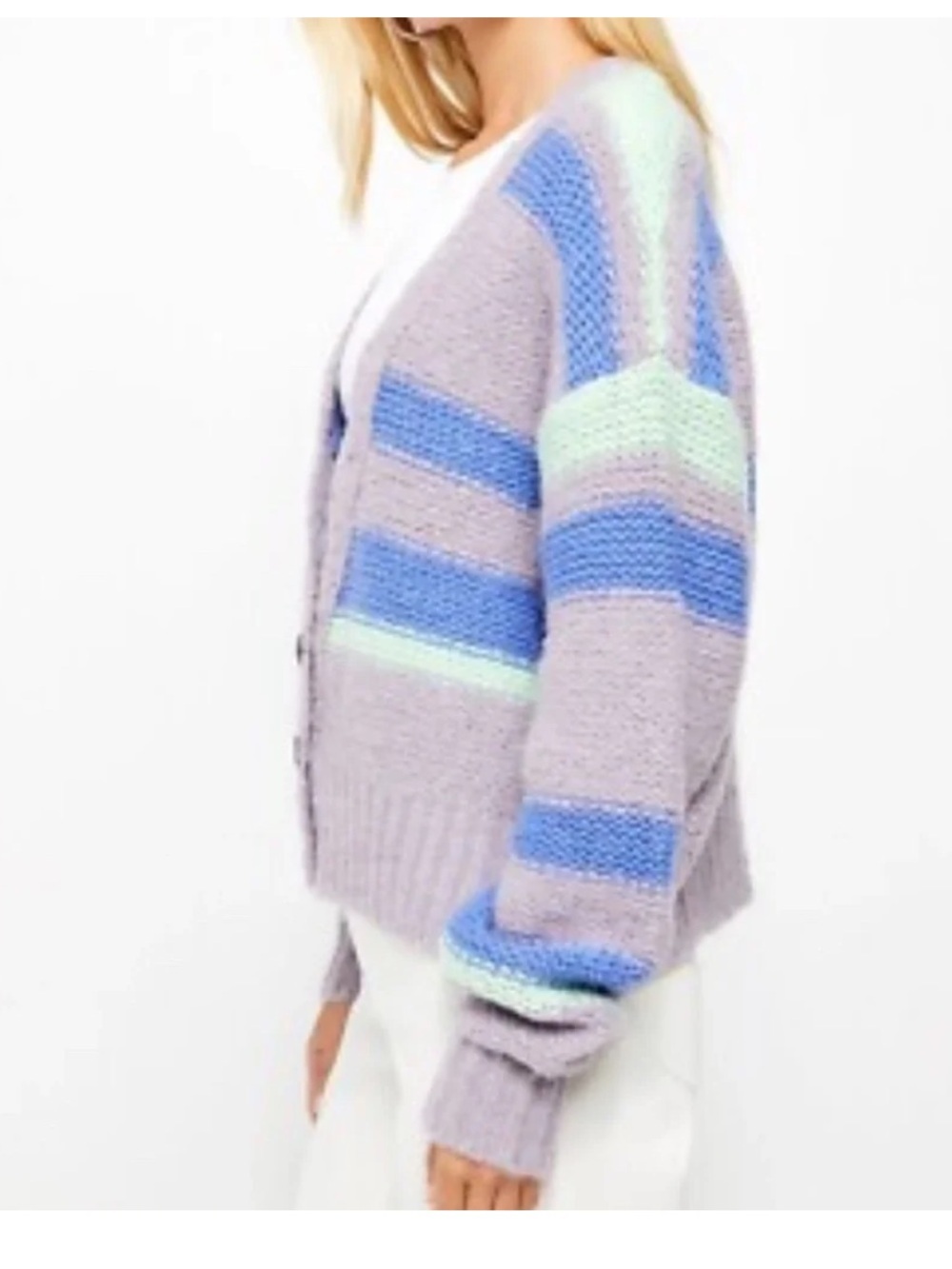 Free People Fine Time Stripe Cardigan-Neptune S - Picture 2 of 7
